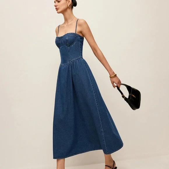 Commense Classic Blue Denim Midi Dress - Picture 2 of 6